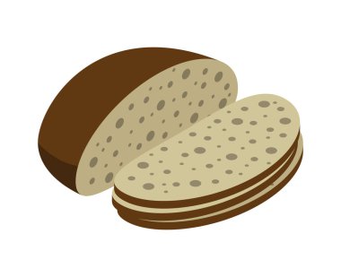 Isometric dilimlenmiş somun ekmek ya da çavdar ekmeği 3d vektör çizimi