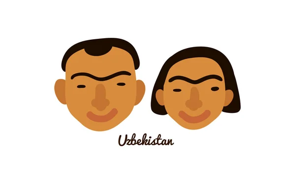 Twee Platte Mannelijke Vrouwelijke Menselijke Gezichten Uit Uzbekistan Vector Illustratie — Stockvector