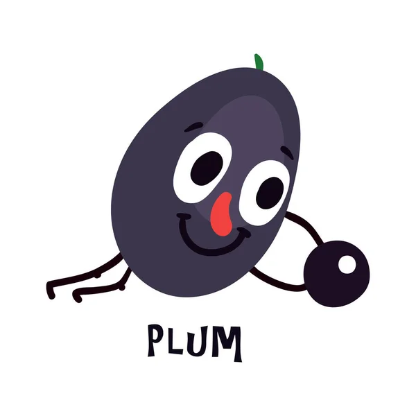 Cute Plum Cartoon Character Doing Sport Ball Vector Illustration — Stock Vector