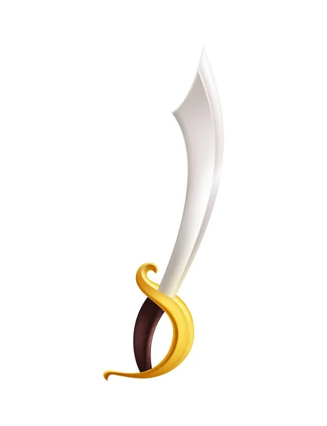 Pedang Bajak Laut Yang Realistis Dengan Gambar Vektor Pegangan Emas - Stok Vektor