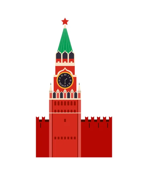 Kreml Budova Spasskaya Věž Přední Pohled Plochý Vektor Ilustrace — Stockový vektor