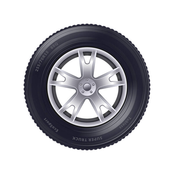 Realistic alloy car wheel on white background vector illustration