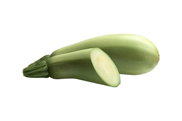 Illustrazione Vettoriale Realistica Delle Zucchine Verdi Fresche Intere Tagliate — Vettoriale Stock