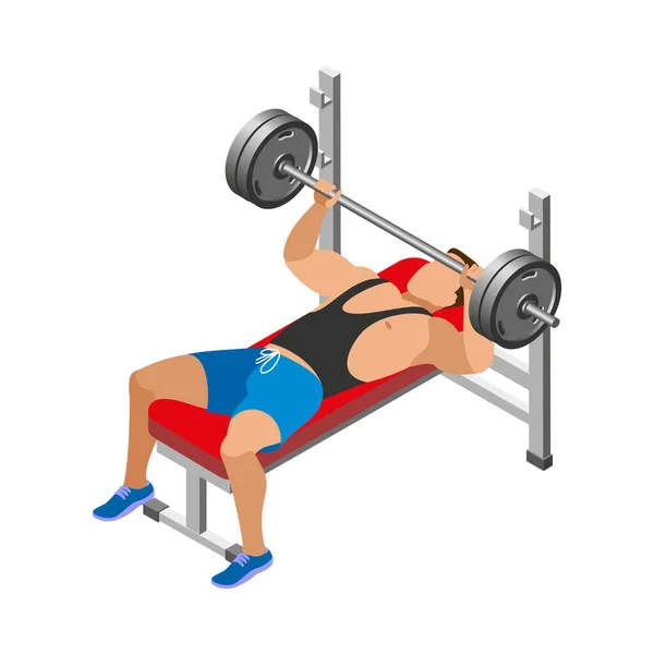 Körperbau Isometrisches Symbol Mit Männlichen Sportlern Beim Training Fitnessstudio Vektor — Stockvektor