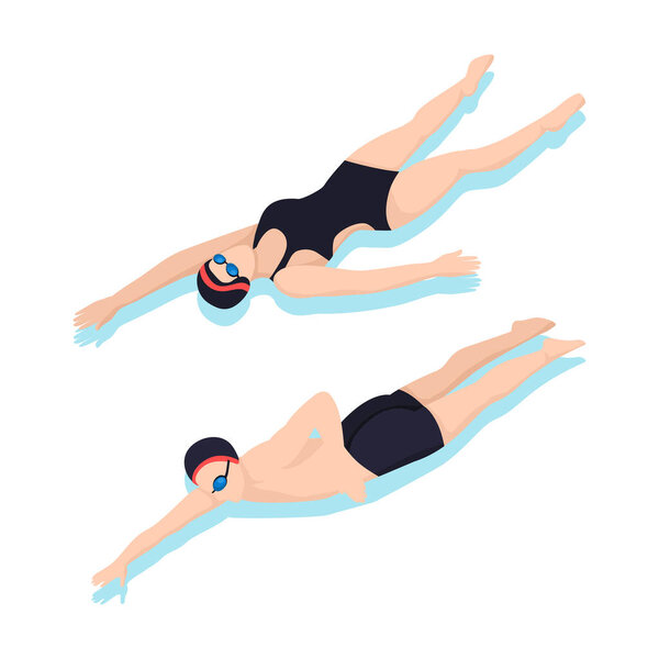People training in swimming pool 3d isometric vector illustration
