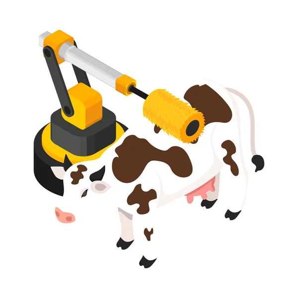 Smart Farm Technology Isometric Icon Automated Machine Washing Cow Vector — Stock Vector
