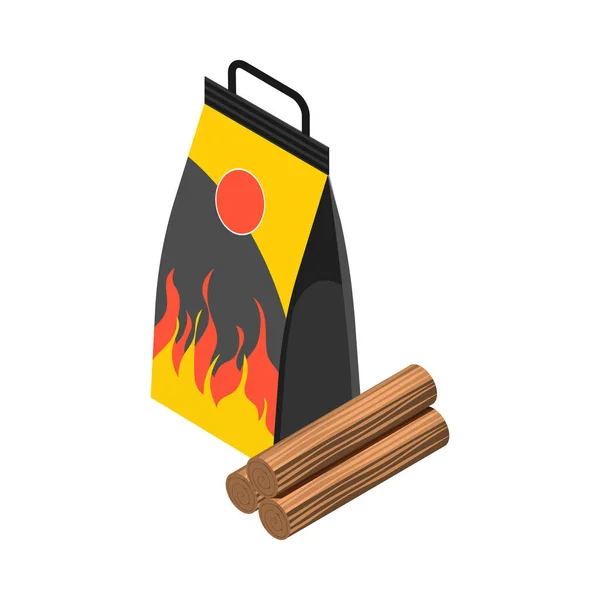 Paper Bag Charchoal Firewood Grill Barbecue Isometric Icon Vector Illustration — Stock Vector