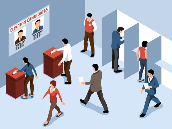 Composição Eleições Isométricas Com Cidadãos Votando Confidencialmente Ilustração Vetorial — Vetor de Stock
