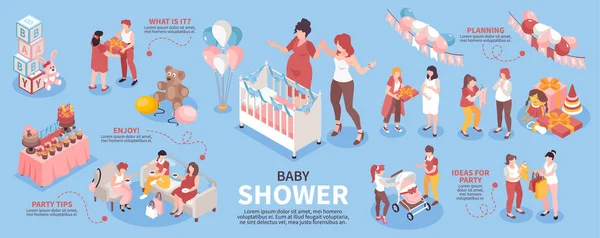 Conjunto Infográfico Chuveiro Bebê Com Símbolos Celebração Boas Vindas Ilustração —  Vetores de Stock