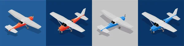 Aircraft Airplanes Maintenance Service Repair Isometric Set Square Compositions Icons — Stock Vector