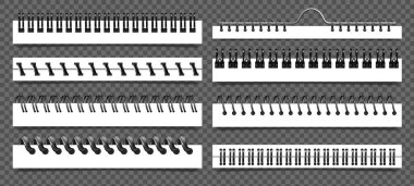 Saydam arkaplan izole edilmiş vektör illüstrasyonunda kağıt ürünleri için gerçekçi metal klasörler ayarlandı
