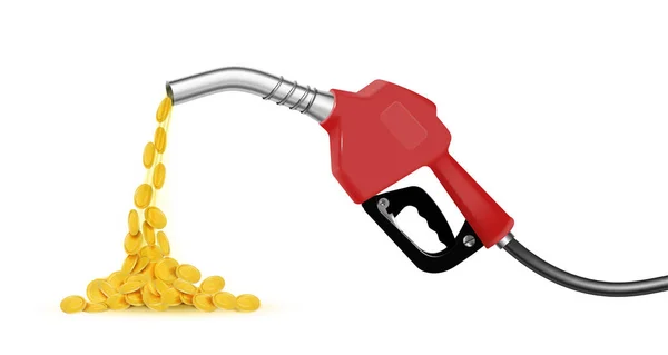 Concetto Design Realistico Del Gas Combustibile Costoso Con Monete Oro — Vettoriale Stock