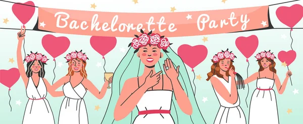 Bachelorette Party Hen Party Composition Plate Avec Des Personnages Féminins — Image vectorielle