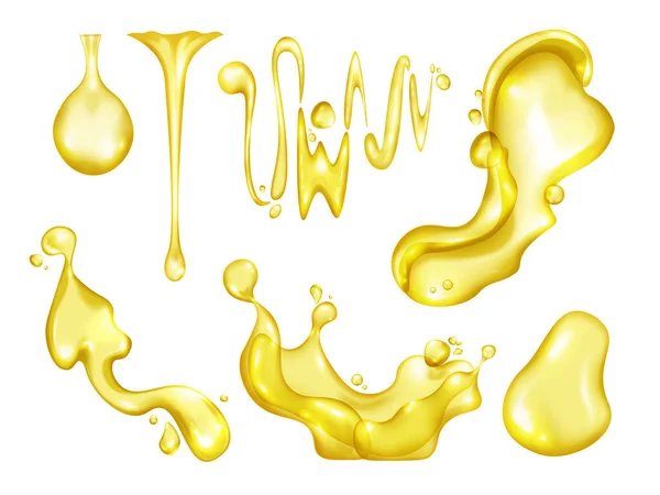Liquid Splash Icons Realistic Set Fruit Juice Waves Swirls Drops — Stock Vector