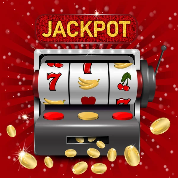 Jackpot Realistic Background Retro Drum Slot Game Machine Scattering Gold — Stock Vector