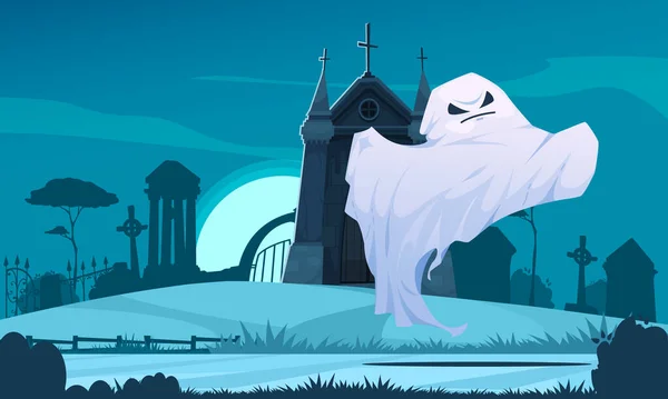 Composição Desenhos Animados Fantasma Com Fantasmas Assustadores Igreja Velha Ilustração —  Vetores de Stock