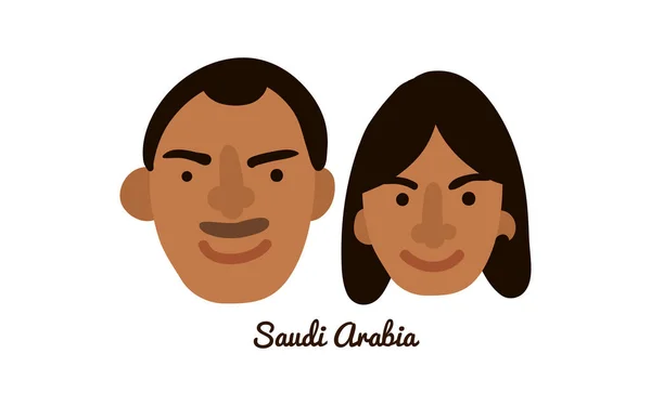 Две Плоские Мужские Женские Человеческие Лица Векторной Иллюстрации Сауди Арабия — стоковый вектор
