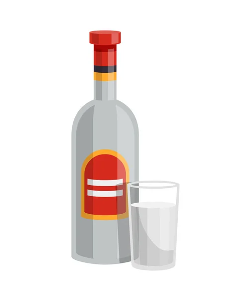 Płaska Butelka Wódki Szklanym Wektorem Ilustracji — Wektor stockowy