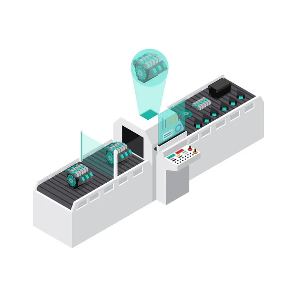 Industrieroboter Automatisierung Isometrisches Symbol Mit Produkten Auf Intelligenten Automatisierten Fließbändern — Stockvektor