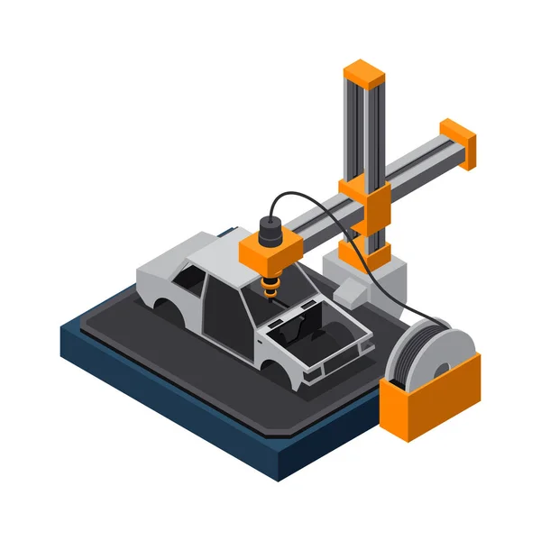 Druck Industrie Isometrisches Symbol Mit Auto Modell Vektor Illustration — Stockvektor