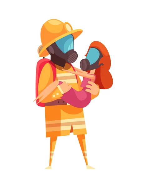 Πυροσβέστης Κρατώντας Διασωθεί Γυναίκα Στην Αγκαλιά Επίπεδη Διανυσματική Απεικόνιση — Διανυσματικό Αρχείο