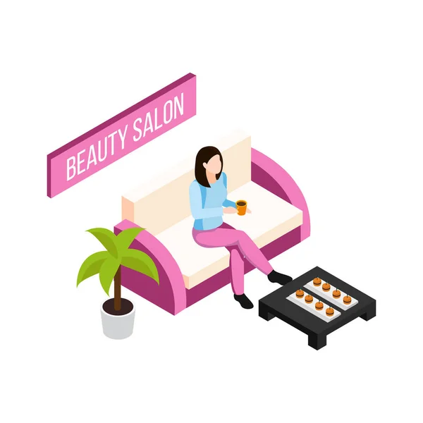 Kosmetiksalon Isometrisches Symbol Mit Weiblicher Klientin Die Auf Ihren Eingriff — Stockvektor