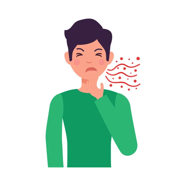 Αγόρι Που Πάσχουν Από Συμπτώματα Αλλεργίας Βήχα Επίπεδη Διανυσματική Απεικόνιση — Διανυσματικό Αρχείο