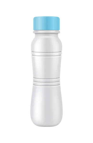 Realistic Blank Drinkable Yoghurt Bottle Mockup Blue Lid Vector Illustration — Stock Vector