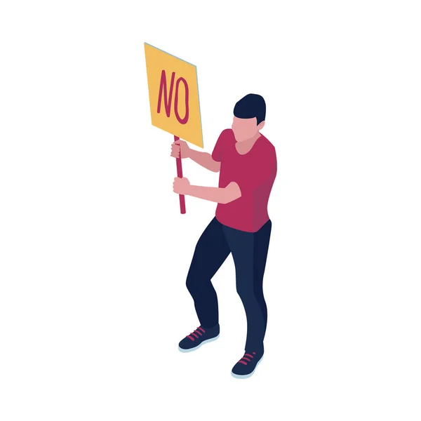 Homme Protestataire Isométrique Tenant Une Pancarte Avec Mot Aucune Illustration — Image vectorielle