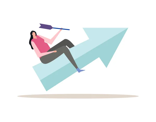 Flat Concept Success Business Solution Female Human Character Flying Arrow — Stock Vector