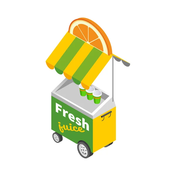 Isometric Street Food Icon Fresh Juice Cart Vector Illustration — Stock Vector