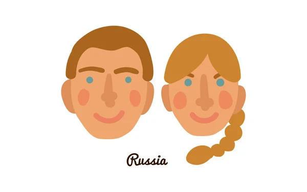 Zwei Flache Männliche Und Weibliche Menschliche Gesichter Aus Russland Vektor — Stockvektor
