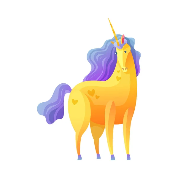 Cartoon Magical Unicorn Violet Mane Tail Vector Illustration — Stock Vector