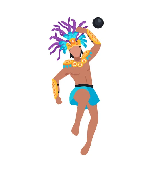 Майя Цивилизации Плоский Майя Человек Традиционном Костюме Играть Мяч Вектор — стоковый вектор