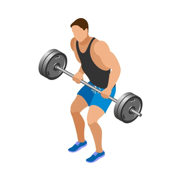 Ícone Isométrico Musculação Com Treinamento Homem Com Ilustração Vetor Barra —  Vetores de Stock