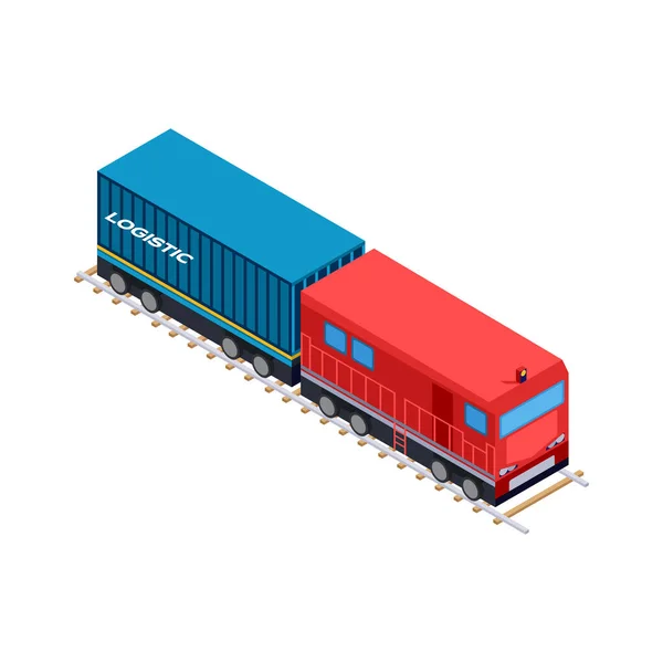 Beyaz Arka Planda Isometric Demiryolu Lojistik Renk Dağıtım Treni Vektör — Stok Vektör