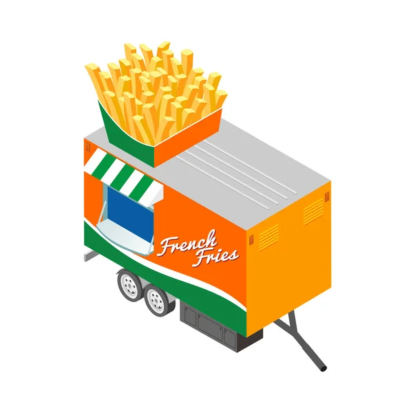 Ícone Isométrico Comida Rua Com Batatas Fritas Fast Food Van — Vetor de Stock
