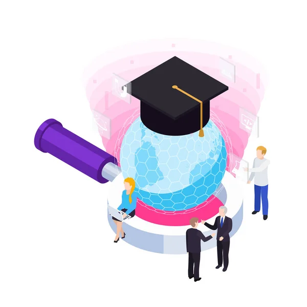 Elearn Online Training Virtual Library Distant Tutors Students Isometric Concepts — 스톡 벡터