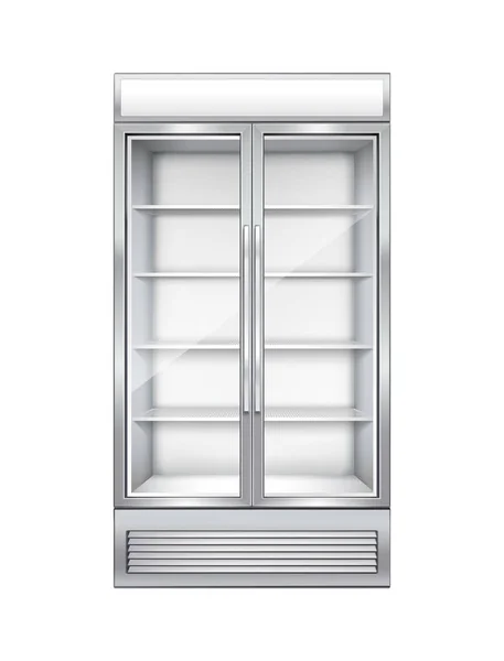 Realistic Empty Commercial Refrigerator Glass Doors Vector Illustration — Stock Vector