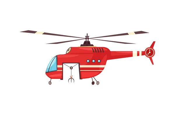 Flache Rote Feuerwehrhubschrauber Seitenansicht Auf Weißem Hintergrund Vektor Illustration — Stockvektor
