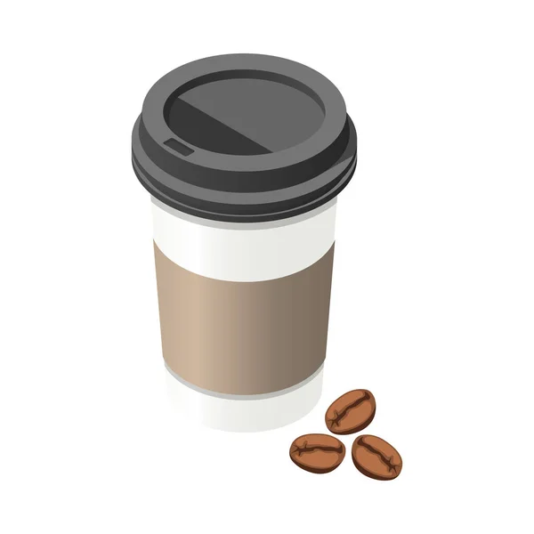 Izometrický Plastový Šálek Kávy Fazolemi Vektorové Ilustrace — Stockový vektor