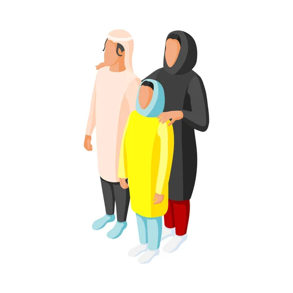 Personagens Isométricos Sem Rosto Membros Família Árabe Com Mãe Filha — Vetor de Stock