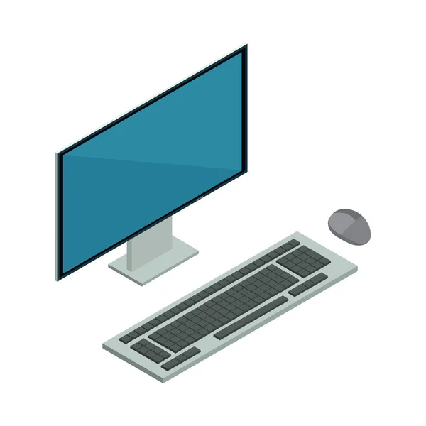 キーボードとマウスのアイコンの3Dベクトルイラストとアイソメトリックコンピュータモニター — ストックベクタ