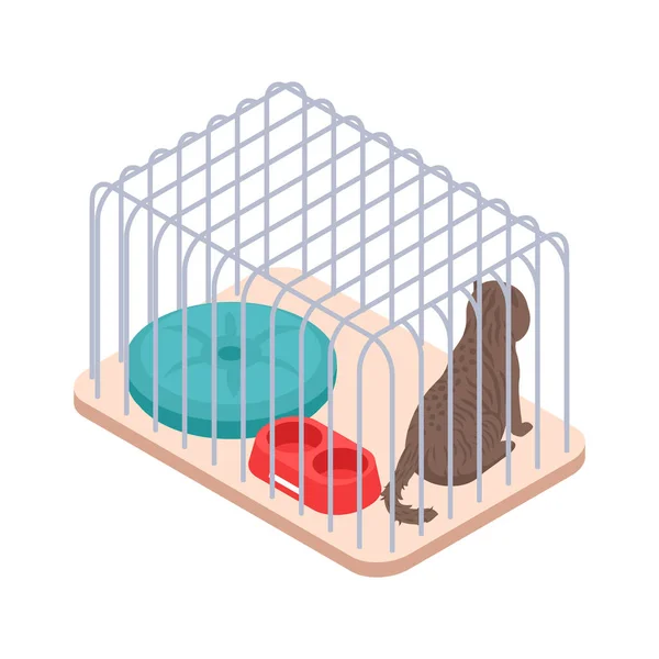 Бездомная Кошка Клетке Приюте Животных Изометрическая Иконка Векторная Иллюстрация — стоковый вектор