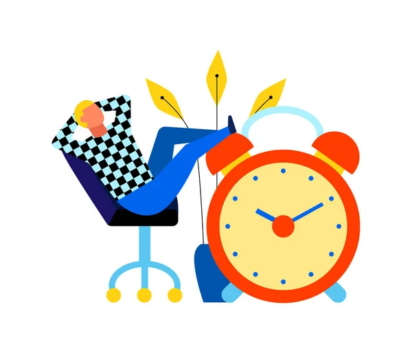 Time Management Plochá Ikona Kancelářským Pracovníkem Přestávkou Práce Vektorové Ilustrace — Stockový vektor