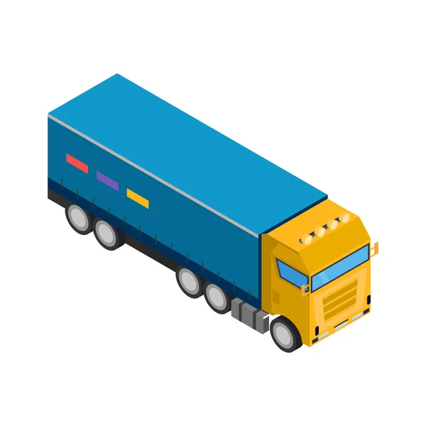 Camión Entrega Isométrico Azul Amarillo Ilustración Del Vector Fondo Blanco — Vector de stock