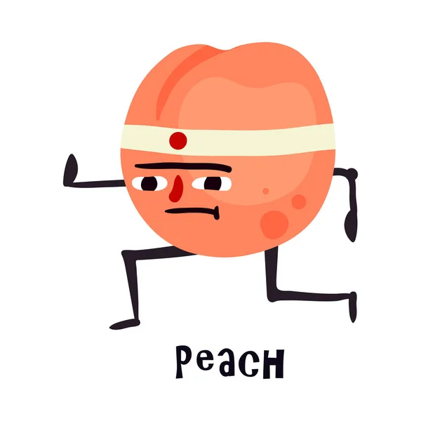Cartoon Funny Character Peach Doing Karate Vector Illustration — Stock Vector
