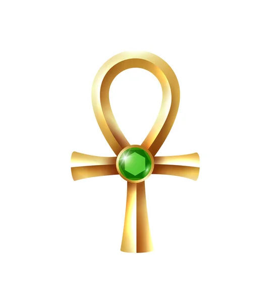 Arany Ankh Zöld Egyiptomi Szimbólum Rajzfilm Vektor Illusztráció — Stock Vector