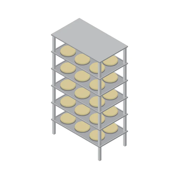 Bäckereiinnenraum Isometrisches Symbol Mit Rohen Brotlaiben Auf Metallgestell Vektorillustration — Stockvektor