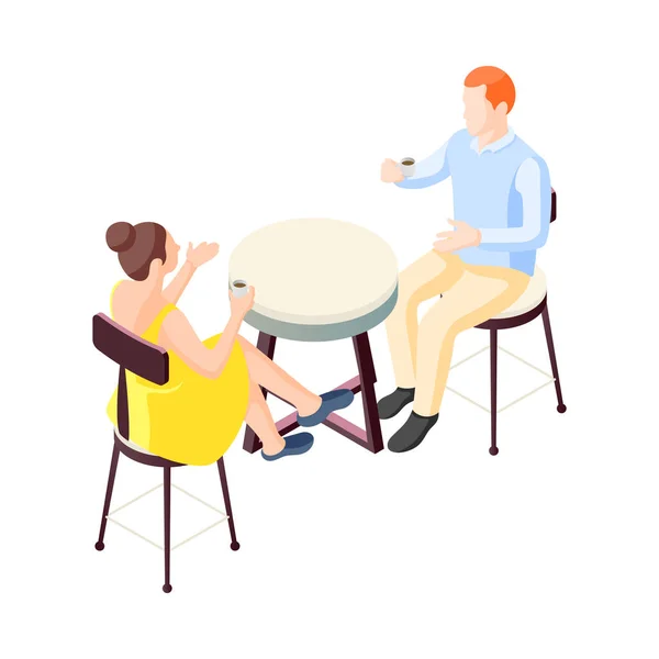 Two People Communicating Cafe Cups Coffee Isometric Vector Illustration — Stock Vector